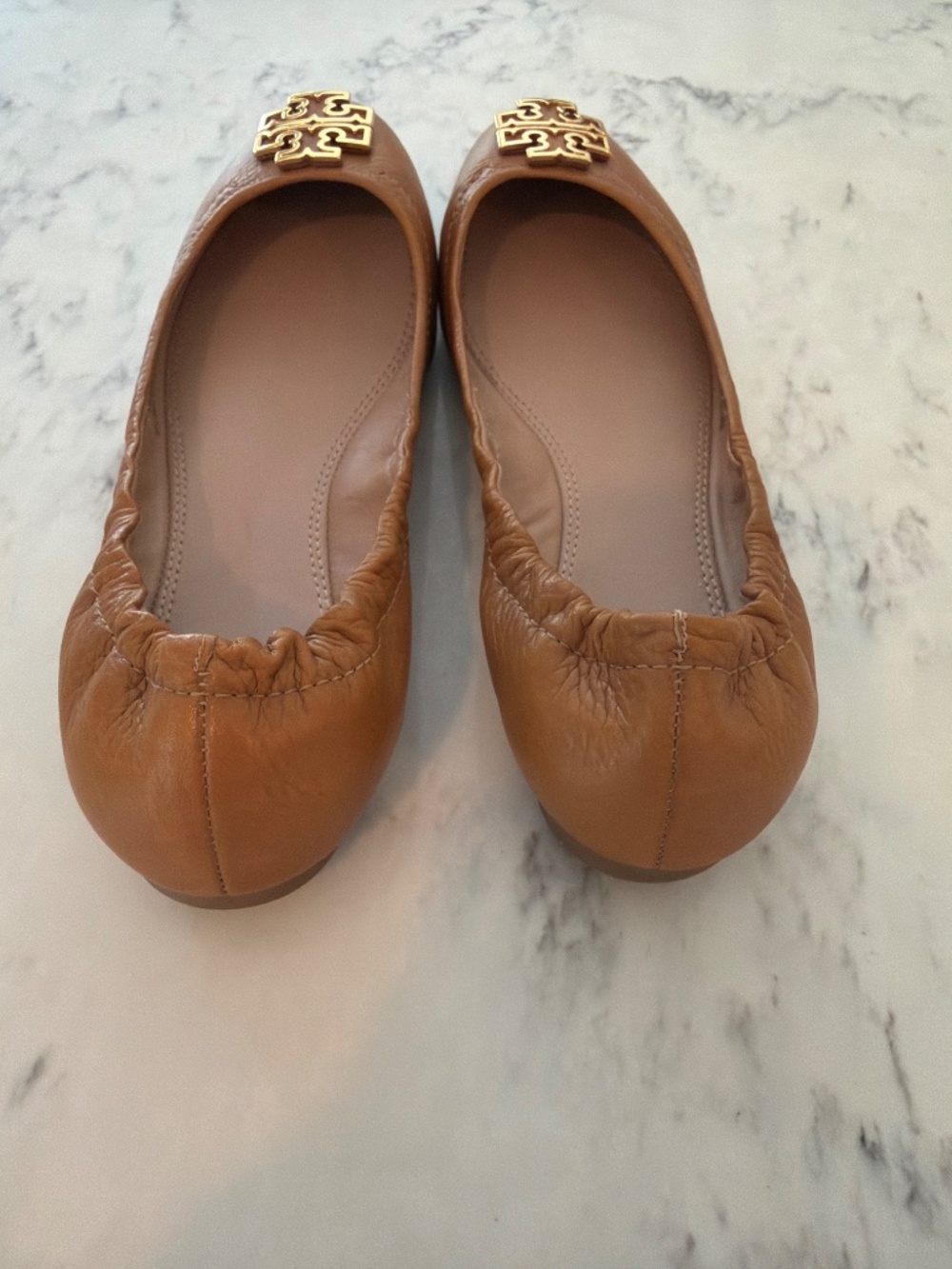 Tory Burch Neutral Tan Leather Ballet Flats - Picture 3 of 5
